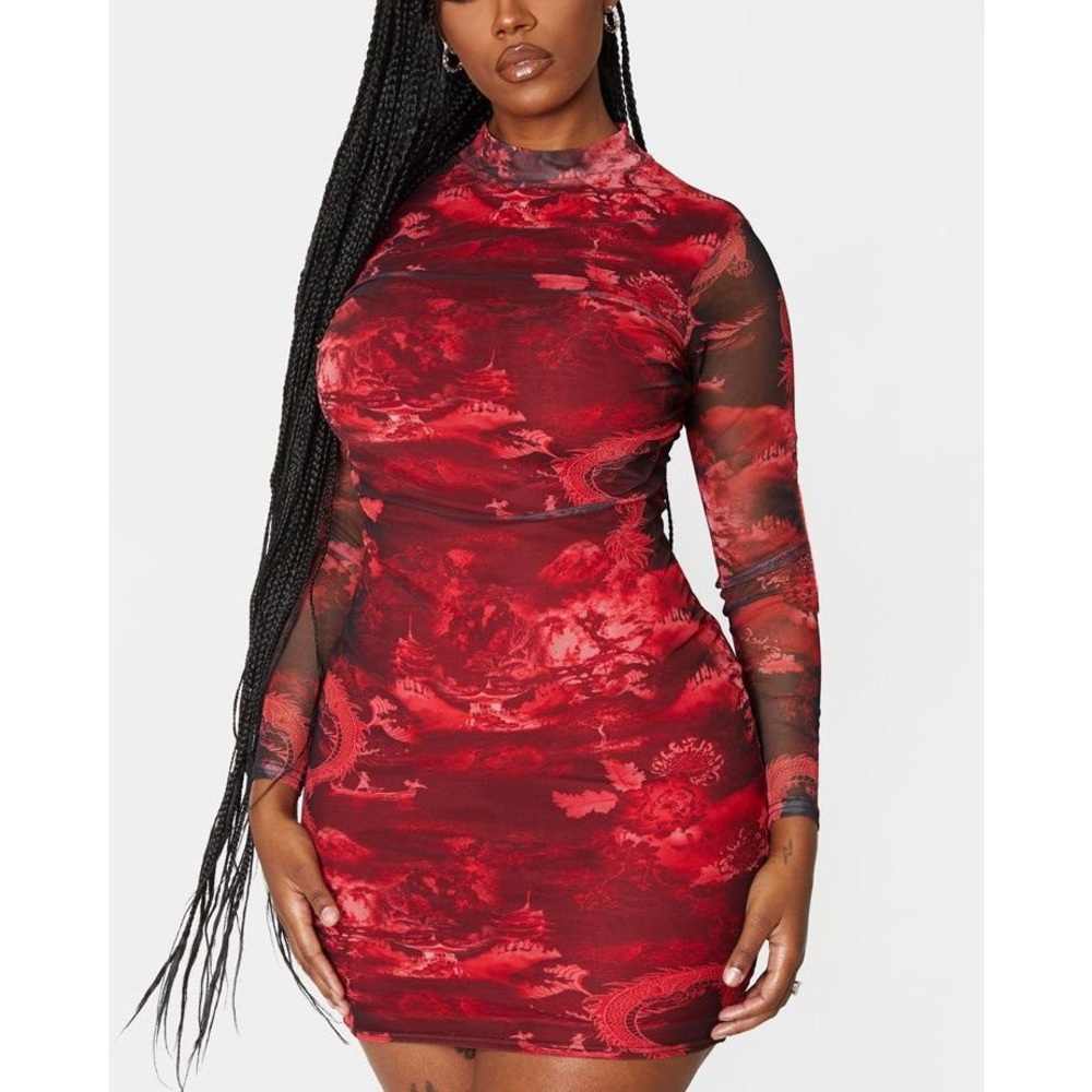 Elegant Red Patterned Dress